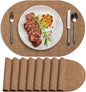 Placemats Set of 8 - Washable Heat Resistant Table Placemats - Wipeable Faux Leather Oval Place Mats, Waterproof Table Mats for Dining Table, Brown