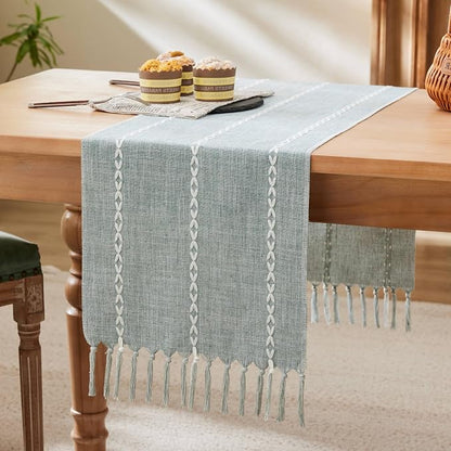 Braided Farmhouse Table Runner, Braided Dusty Blue 13x108 Inch, Cotton Linen by Unknown