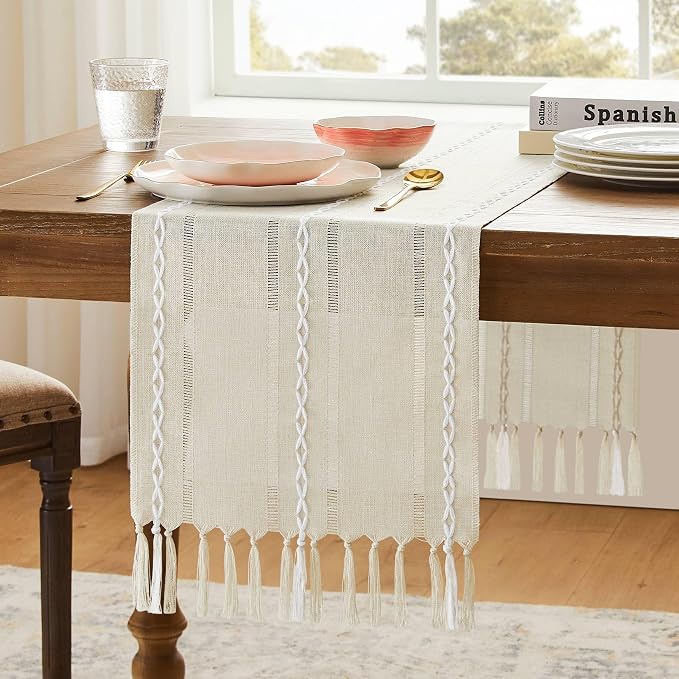 Hemstitched Farmhouse Table Runner, Cotton Linen Table Runners 36 Inches Long by Unknown