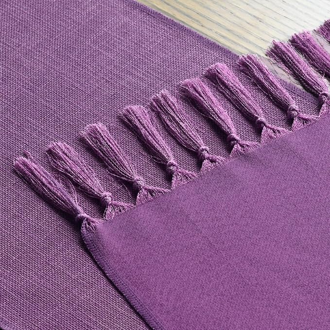 Artoid Mode Lilac Purple Tassel Table Runner, Mardi Gras Linen Blend Rustic - Image 4