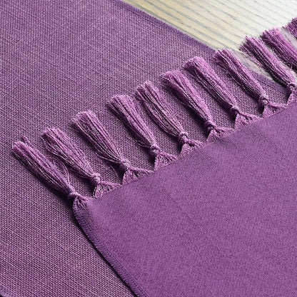 Artoid Mode Lilac Purple Tassel Table Runner, Mardi Gras Linen Blend Rustic - Image 4