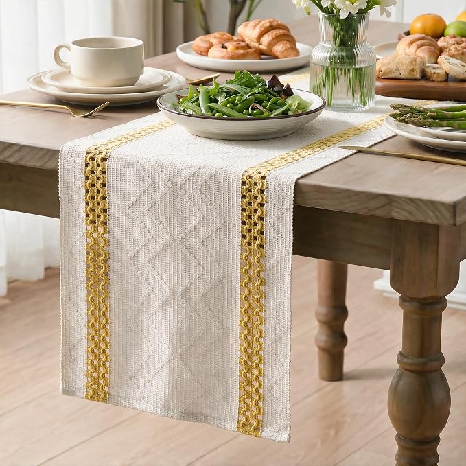 Artoid Mode Yellow Stripe Woven Rustic Table Runner 12x72 Inch | Holiday - Image 3