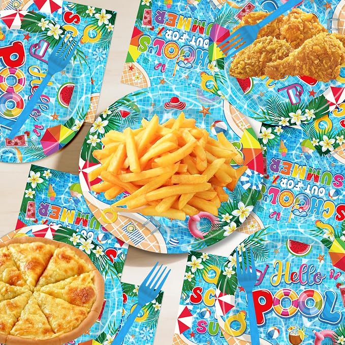 EUOYUFO 96Pcs School's Out for Summer Paper Plates Napkins Forks End of School - Image 5