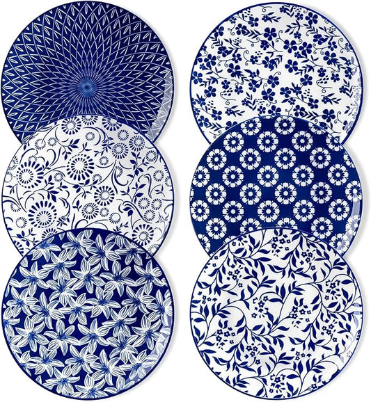 vancasso 8.25" Blue Salad Plates Set of 6, Porcelain Dessert | Microwave by vancasso