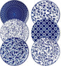 vancasso 8.25" Blue Salad Plates Set of 6, Porcelain Dessert | Microwave by vancasso
