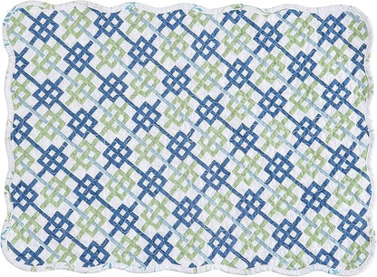 C&F Home Olivia Blue and White Floral Cotton Quilted Reversible Machine Washable Vintage Design Placemat Set 6 Scalloped Edges for Kitchen or Dining Table Rectangular Placemat Set of 6 White