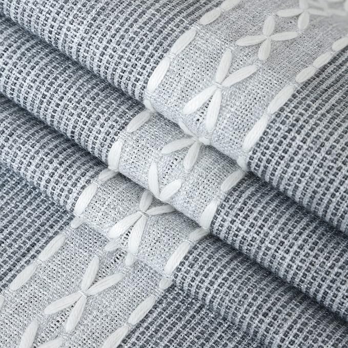NEWISHER Farmhouse Braided Striped Embroidery Table Runner 90 inches Grey | - Image 6