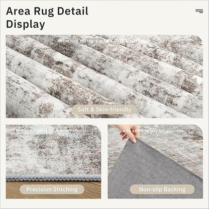 3x5 Rug, Abstract Small Area Rug for Kitchen, Entryway, Machine Washable Non-Slip Throw Rug, Vintage Carpet for Nursery Coffee Table Pink Grey