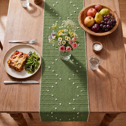 Artoid Mode Army Green Farmhouse Rustic Cotton Woven Table Runner, Seasonal - Image 5