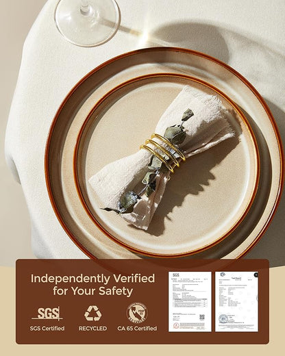 Dinnerware Set for 6, Ceramic Dish Sets, Plate and Bowl Set, Microwave & Dishwasher Safe Dishware Set, Chip & Scratch Resistant Dinner Set, Each Piece Unique, Amber Brown