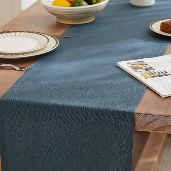 Rustic Cotton Linen Table Runner, 13x90 Inches Navy | Farmhouse Style Linen - Image 3