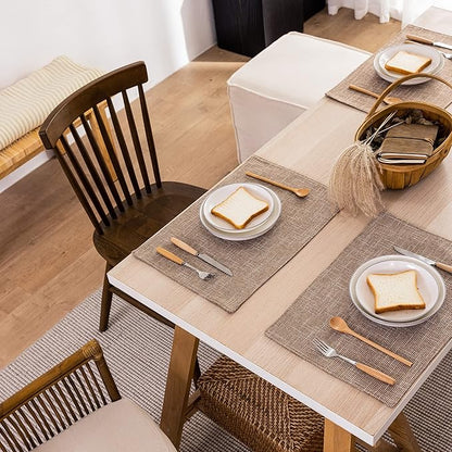 Kevin Textile Burlap Linen Placemats Set of 6 Heat Resistant Dining Table Place Mats Washable Kitchen Table Mats for Dinning Party Holiday Indoor Outdoor, 13 x19 inches, Natural Linen