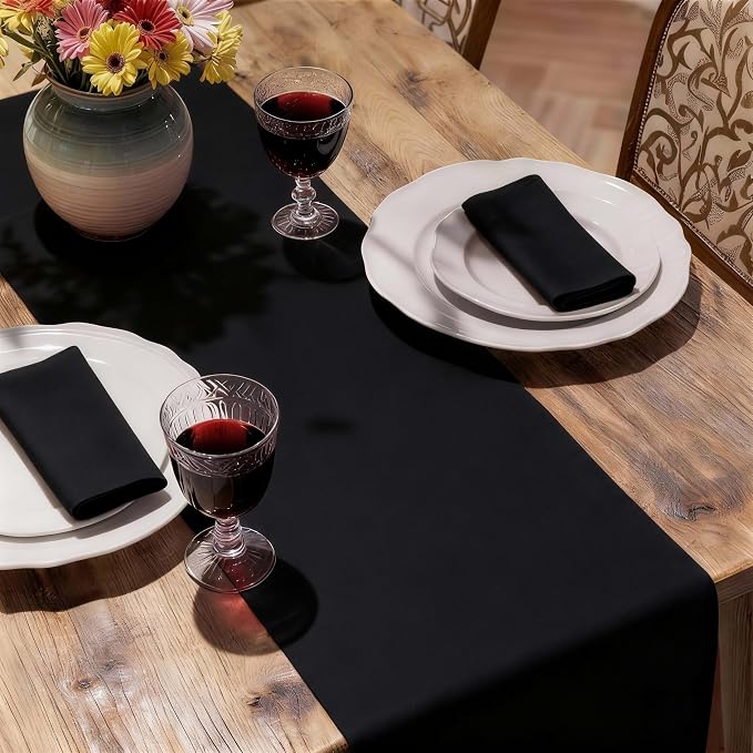 MEANMOY Black Table Runner 60 Inches Long Waterproof Washable Table Runners | - Image 6