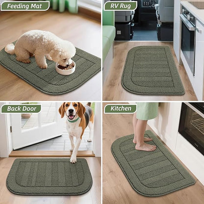 BEQHAUSE 24x40 Inch Kitchen Rug Mat Durable Kitchen Rugs Non-Slip Washable Absorbent Kitchen Mats for Floor Dirt-Resistant Semicircular Kitchen Mat (Green)