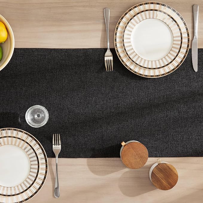 Burlap Style Farmhouse Table Runner, 14x72 Inches Black | Thick Durable Fabric - Image 4