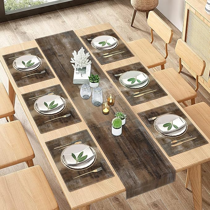 Emvency Table Runner and Placemats Set of 6, Abstract Vintage Modern | Painting - Image 6