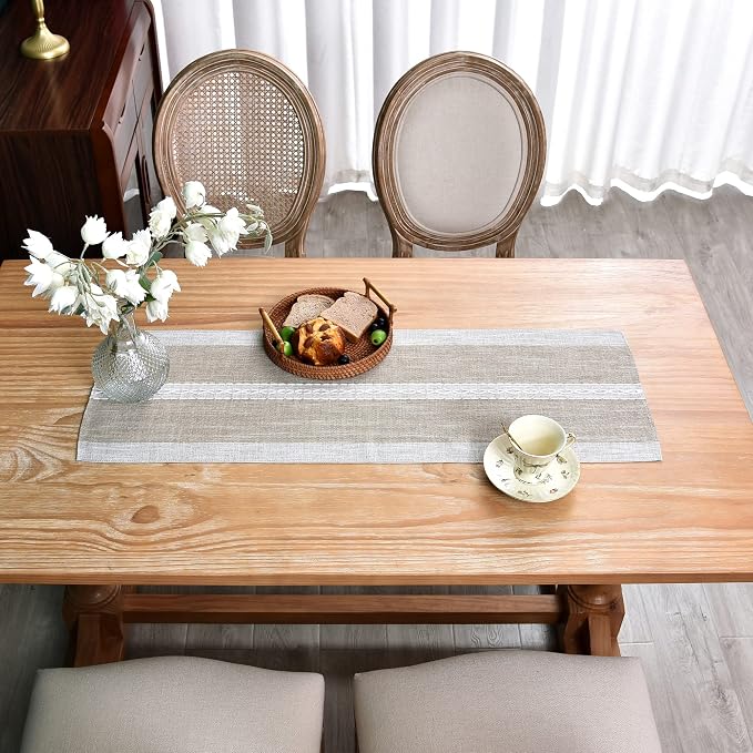NEWISHER Farmhouse Braided Striped Embroidery Small Table Runner 36 inches | - Image 2