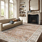 Deerly 6x9 Vintage Rugs for Dining Room, Washable Rugs Non Slip Large Area Rug for Living Room Bedroom Office, Floor Decoration Big Rug Mat Low-Pile Kid & Pet Friendly(Brick Red)