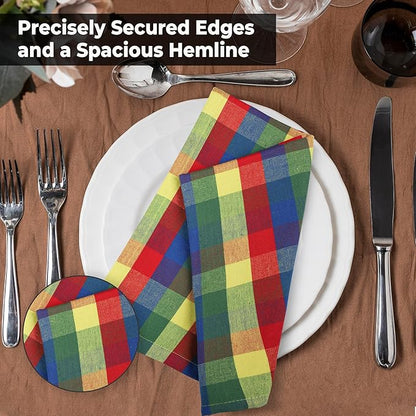 Urban Villa Cotton Dinner Napkins Set of 6, Highly Absorbent 20x20 Inches Premium Cloth Napkins Hotel Quality Reusable & Washable Table Dinner Napkins for Home & Weddings - Multi Prismatic, Checks