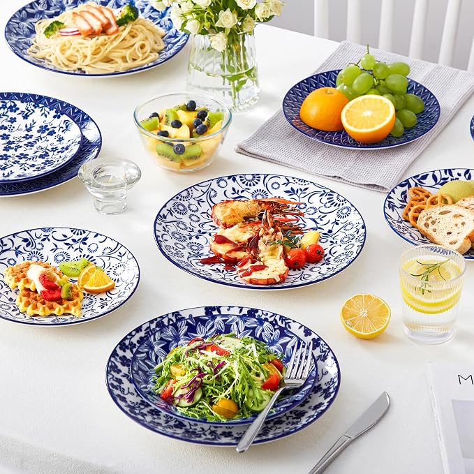 vancasso 10.25" Blue Dinner Plates Set of 6, Porcelain Vintage | Microwave - Image 4