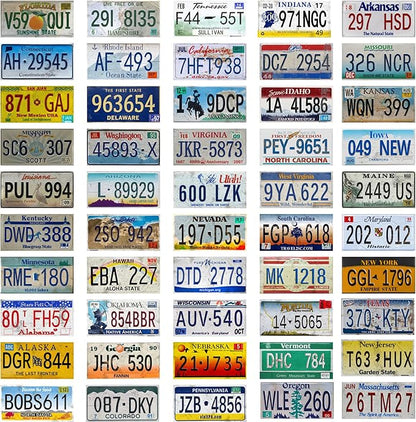 Vintage License Plate Wall Decor Set (Decorative Use Only), 50 US State Metal Signs, 6 x 12 Inch Embossed Retro Plates for Garage Decor, Man Cave Decor