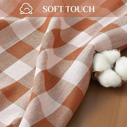 Softalker Fall Checkered Tablecloth Rectangle, Heavy Weight Linen Cotton Gingham Thanksgiving Orange Table Cloth with Tassel, Wrinkle Free Buffalo Plaid Table Cover for Dining Party- 55 x 70 Inch