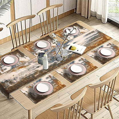 Black Grey Modern Table Runner and Placemats Set of 6, Linen 70" Long | - Image 5