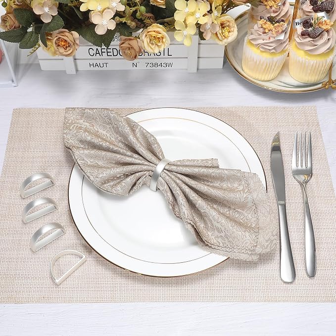 KPOSIYA Napkin Rings Set of 8, Metal Silver Napkin Rings Bulk - Image 2