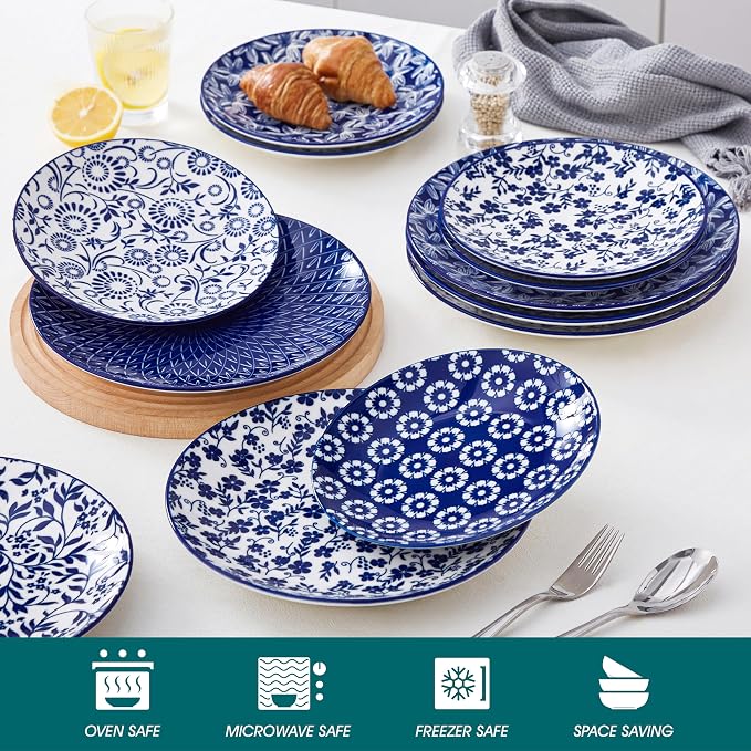 vancasso 10.25" Blue Dinner Plates Set of 6, Porcelain Vintage | Microwave - Image 3