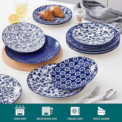 vancasso 10.25" Blue Dinner Plates Set of 6, Porcelain Vintage | Microwave - Image 3