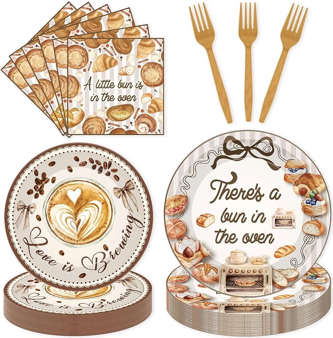 96 Pcs Bun in the Oven Baby Shower Decorations, Bakery Theme Plates Napkins by EoBeCy