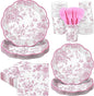 Kochorie 144 Pieces Pink Floral Paper Plates and Napkins Party Supplies by Kochorie