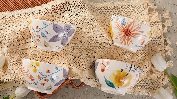 Bico Blossom Symphony Cereal Bowls Set of 4, 29 oz Deep Ceramic Soup Bowls - Image 5