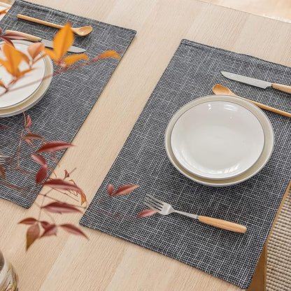 Kevin Textile Burlap Linen Placemats Set of 6 Heat Resistant Dining Table Place Mats Washable Kitchen Table Mats for Dinning Party Holiday Indoor Outdoor, 13 x19 inches, Dark Grey