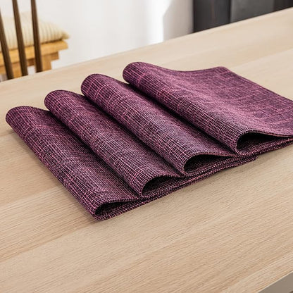 Kevin Textile Burlap Linen Placemats Set of 4 Heat Resistant Dining Table Place Mats Washable Kitchen Table Mats, 13 x19 inches, Red Purple