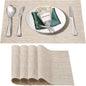 Placemats Set of 4,Washable,Heat and Stain Resistant Indoor/Outdoor Place mats,Vinyl Woven Non Slip Table Mats for Restaurant Table Protection,PVC Placemats(Beige White,4PCS)