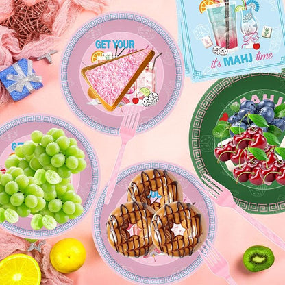 96 Pcs Mahjong Party Decorations, Mah Jong Cocktail Theme Plates Napkins Forks - Image 5