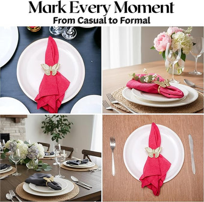 ALPHA Living HOME Basic Butterfly Napkin Ring Collection Decorative, 12 Count Premium Metal Napkin Rings for Dinner Table Decor, Wedding, Banquet, Party, Easter Fall Thanksgiving Christmas (Gold)
