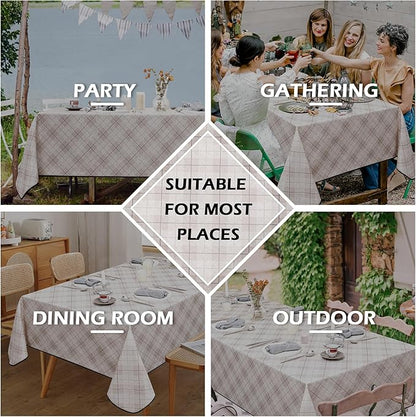 MYSKY HOME Table Cloth 60x84 inch Rectangle, Heavy Duty Linen Look Waterproof, French Country Black Plaid for Kitchen Dining, Party