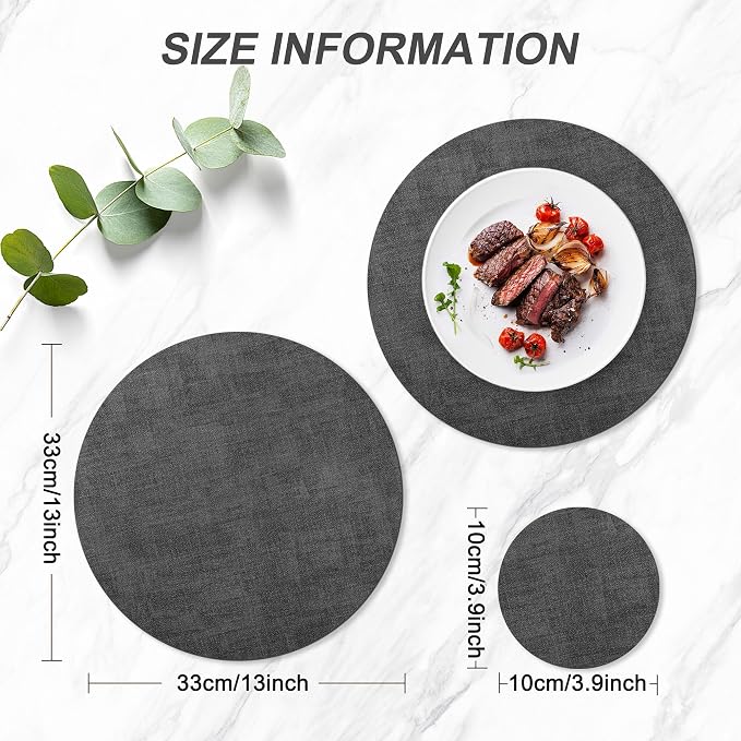 Round Faux Leather Placemats and Coasters, Reversible Heat Resistant Non-Slip - Image 3