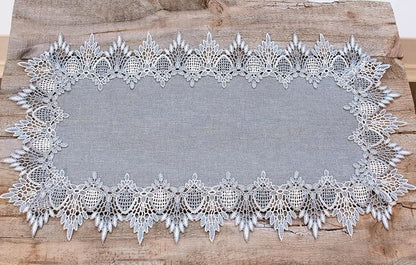Lace Runner Earth Tone Silver Lace on Silver Fabric Table Runners, Dresser Scarf - Image 3