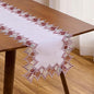 White Dark Red Linen Lace Table Runner 48 inches Dresser Scarf | White Sheer by Raedan