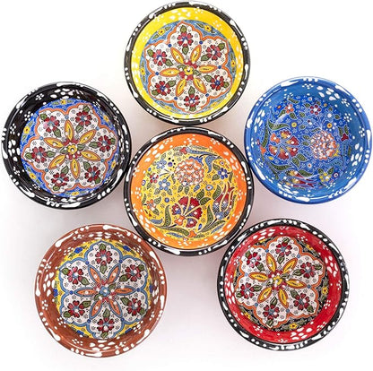 Turkish Ceramic Pinch Bowls Set of 6 – Small Dipping Bowls for Charcuterie Boards, Appetizers, Snacks & Sauces -Handcrafted Turkish Bowl for Serving, Decor & Gifts (3.2”)