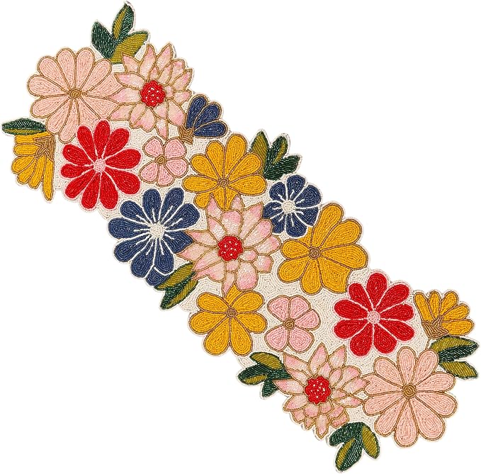Yellow Red Beaded Table Runner, 13 x 36 | 85% glass beads, 15% polyester backing - Image 9