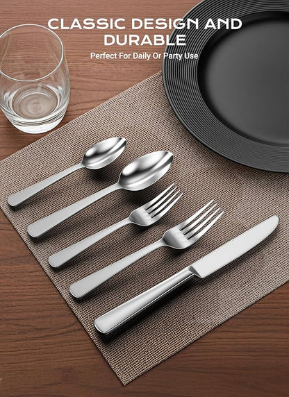 20-Piece Flatware Sets, Silverware Set for 4, Durable Stainless Steel Tableware in Ergonomic Design Size and Weight, Kitchen Utensils Set with Steak Knives, Rust-proof, Dishwasher Safe