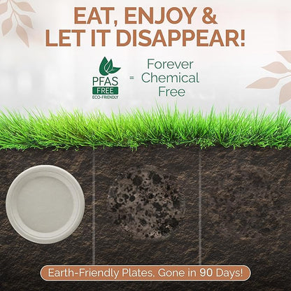Heavy Duty Eco-Friendly PFAS-free Compostable Plates, 10 Inch Disposable Plates - Sugarcane Party Plates [Round, 75 Pack] | 100% Bagasse Biodegradable (White)