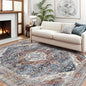 Deerly 3x5 Area Rug with Non-Slip Backing, Washable Rugs for Bedroom Living Room Kitchen, Distressed Carpet Printed Low-Pile Soft Dorm Rug Room Decor(Border Brown/Navy Blue)