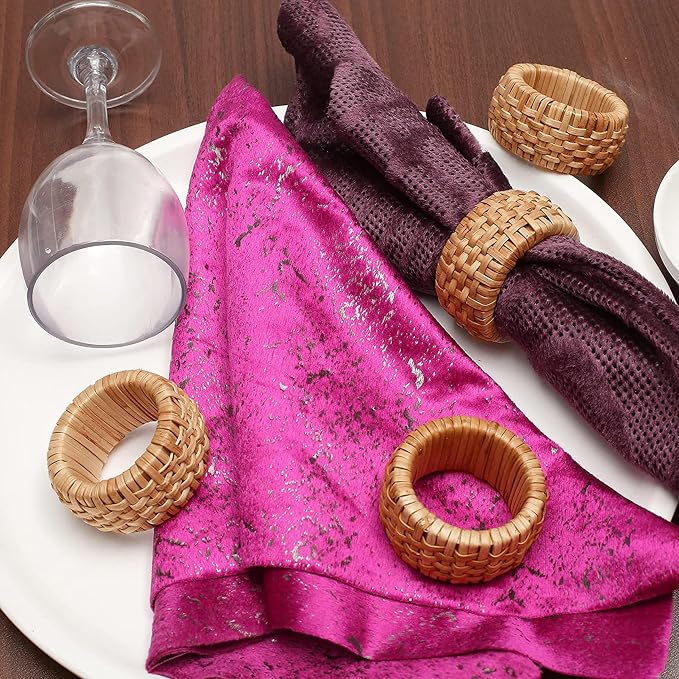 Artisan Cane Napkin Rings Set of 36, Earthy Woven Dinner Napkin Holders - Image 3