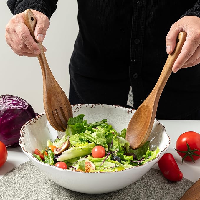 Wood Salad Servers, 10.5-inch Salad Spoon and Fork Serving Set, Wood Salad - Image 2