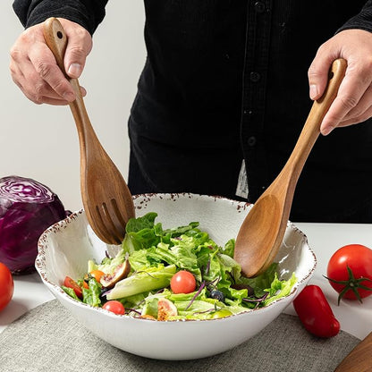 Wood Salad Servers, 10.5-inch Salad Spoon and Fork Serving Set, Wood Salad - Image 2